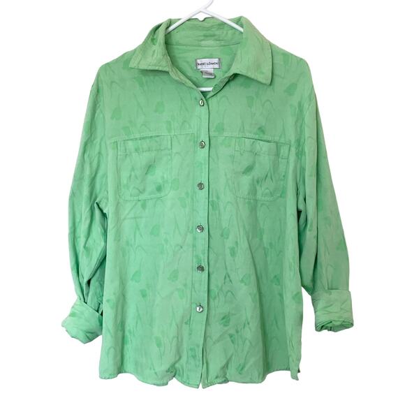 Drapers and Damons Green Floral Button Down Long Sleeve Blouse Size L - Picture 1 of 8